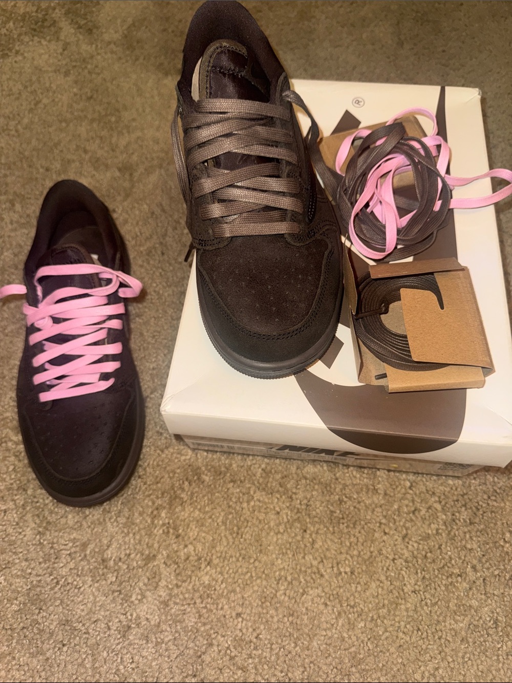 Travis Scott Brown Suede Sneakers with Pink Accent Laces - Picture 8 of 10